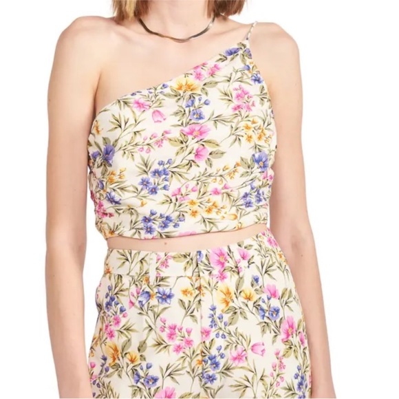 NWT En Saison Floral Print One Shoulder Ruched Top Small - Picture 5 of 10